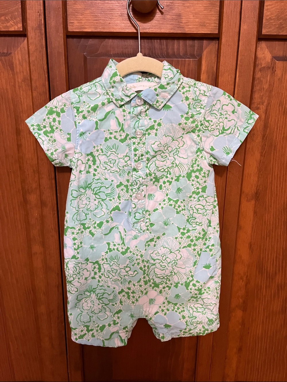 Janie and Jack x Lilly Pulitze Light Green and White Floral One-Piece Sz. 12-18m